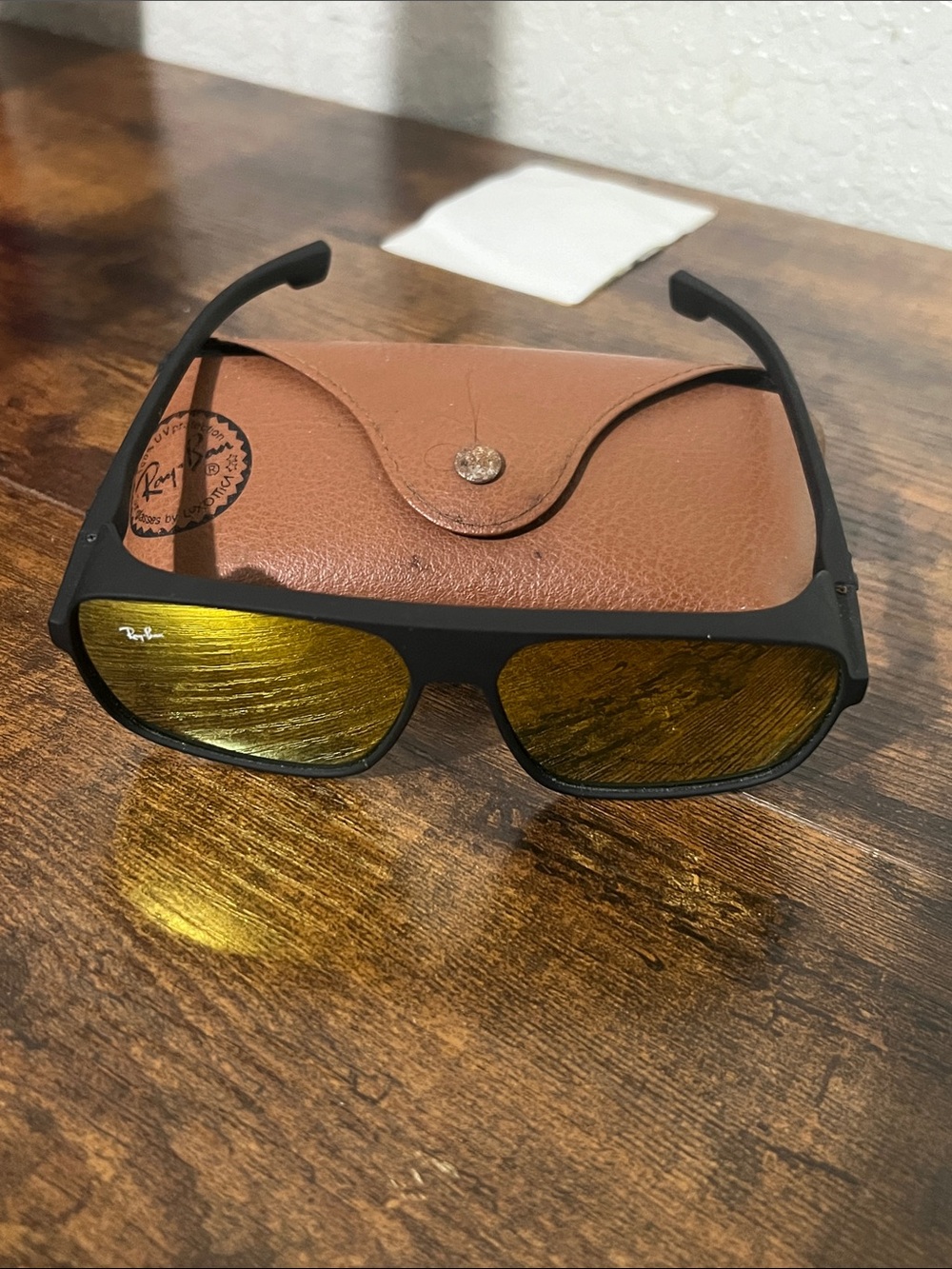 Ray-Ban Matte Black Sunglasses with Yellow Lenses